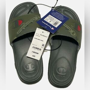 Champion Army Green Slides, Big Kids Slippers, Size 2, Indoor/Outdoor, Childrens